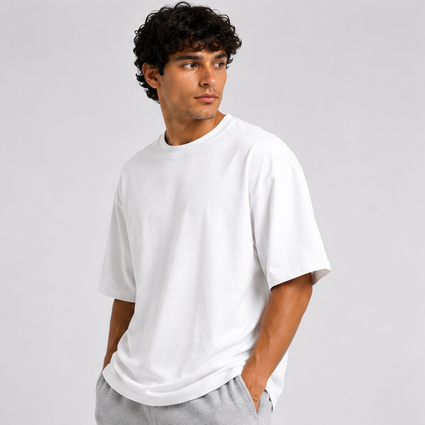 White Basic Oversized Heavy T-Shirt 4